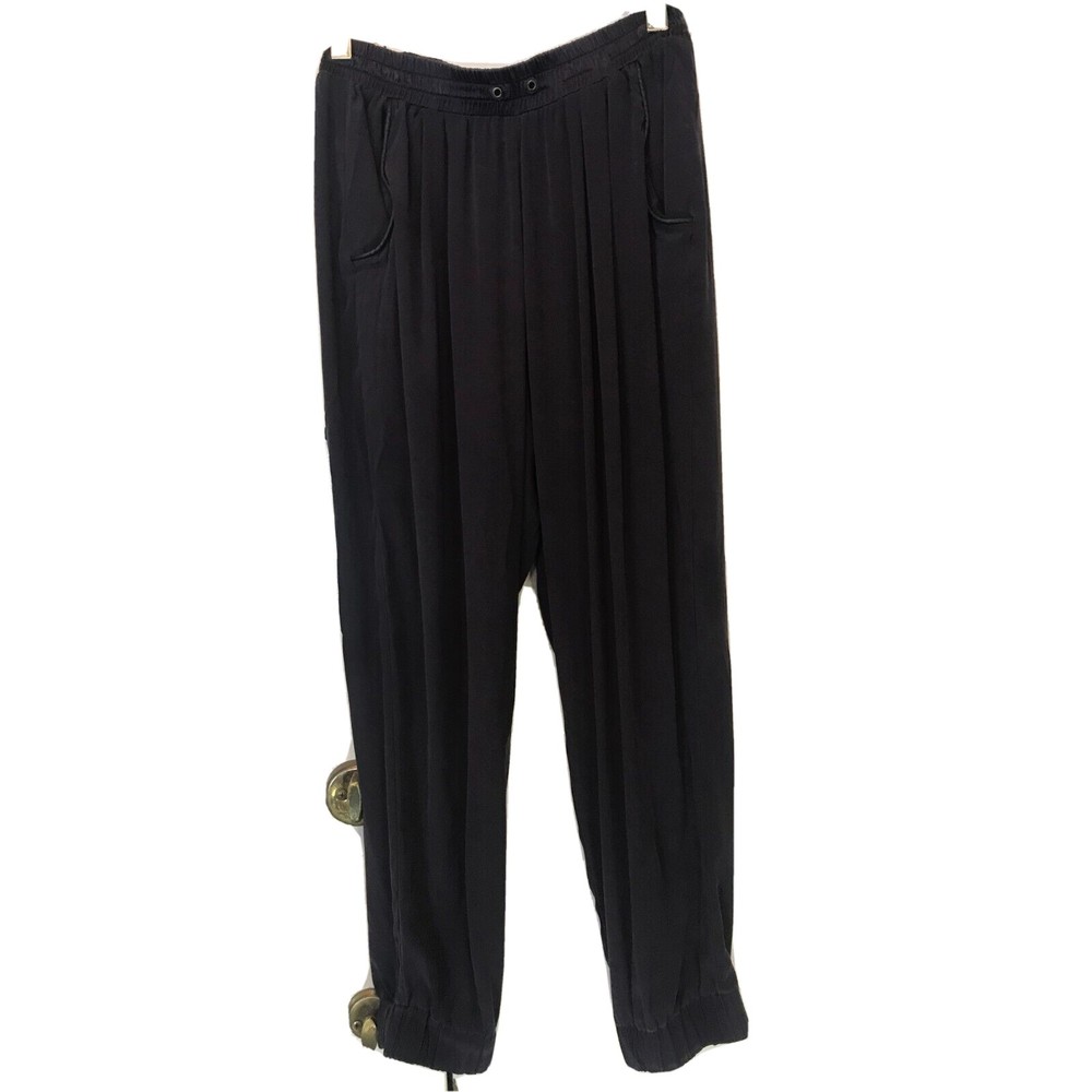 RAMY BROOK "casual-luxe silk" stretch-waist eggplan intermix jogger pants $325 s